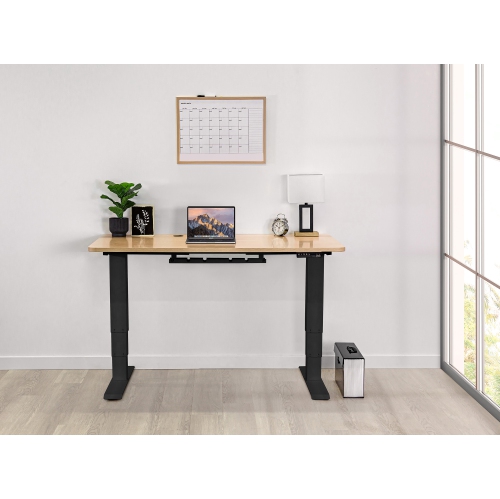EFFYDESK Business Height Adjustable Home Office Computer Standing Desk with Cable Management Tray Oak Wood on Black Frame