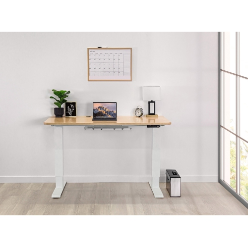 Bureau d’ordinateur à hauteur réglable électrique pour la maison EFFYDEESK - bois de chêne sur cadre blanc