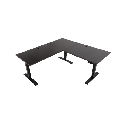 EFFYDESK Executive L-Shaped Height Adjustable Home Office Computer Standing Desk with Cable Management Tray Oak Black on Black Frame