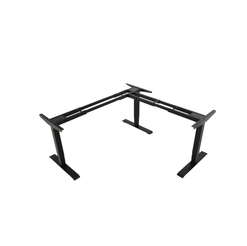 EFFYDESK Executive L-Shaped Height Adjustable Home Office Computer Standing Desk with Cable Management Tray Oak Black on Black Frame