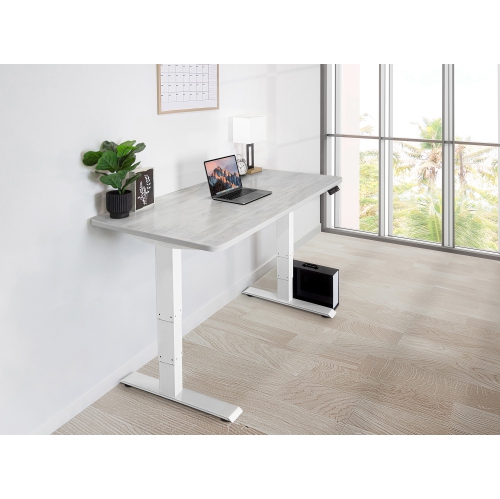 Image 1 of 5.. EFFYDESK Business Height Adjustable Home Office Computer Standing Desk with Cable Management Tray Oak White on White Frame