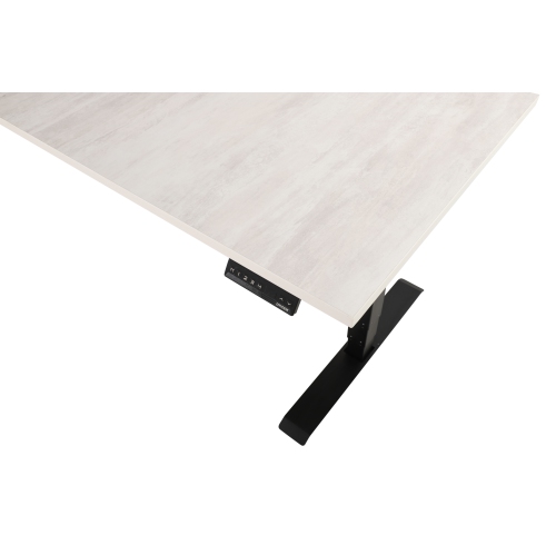 EFFYDESK Executive L-Shaped Height Adjustable Home Office Computer Standing Desk with Cable Management Tray Oak White on Black Frame