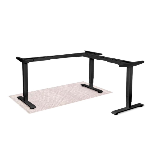 EFFYDESK Executive L-Shaped Height Adjustable Home Office Computer Standing Desk with Cable Management Tray Oak White on Black Frame