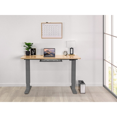 EFFYDESK Home Electric Height Adjustable Home Office Computer Standing Desk - Oak Wood on Gray Frame