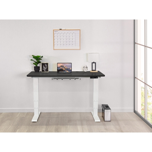 EFFYDESK Business Height Adjustable Home Office Computer Standing Desk with Cable Management Tray Oak Black on White Frame