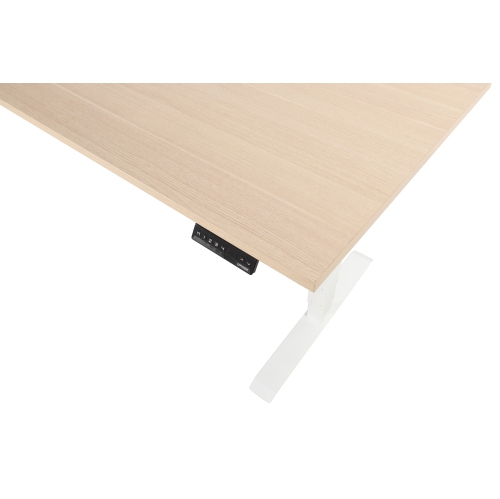 EFFYDESK Executive L-Shaped Height Adjustable Home Office Computer Standing Desk with Cable Management Tray Oak Wood on White Frame