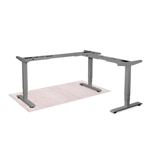 EFFYDESK Executive L-Shaped Height Adjustable Home Office Computer Standing Desk with Cable Management Tray Oak White on Grey Frame