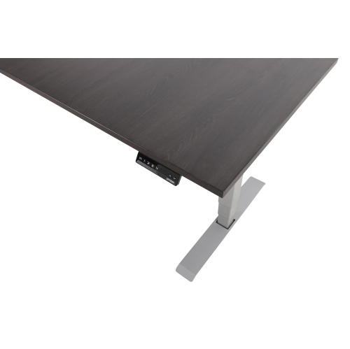 EFFYDESK Executive L-Shaped Height Adjustable Home Office Computer Standing Desk with Cable Management Tray Oak Black on Grey Frame