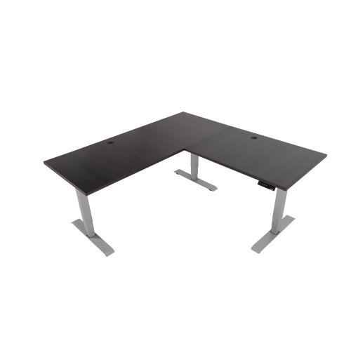 EFFYDESK Executive L-Shaped Height Adjustable Home Office Computer Standing Desk with Cable Management Tray Oak Black on Grey Frame