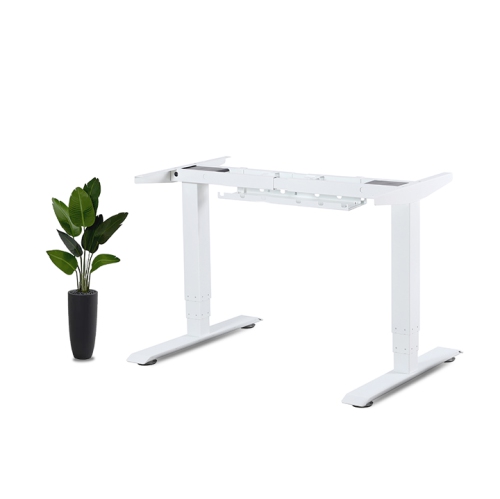 Bureau d’ordinateur à hauteur ajustable avec plateau d’organisation des câbles Chêne noir sur cadre blanc d’EFFYYDEK