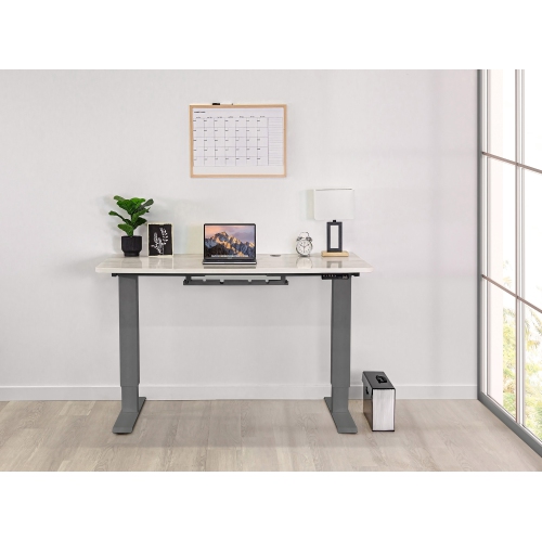 EFFYDESK Home Electric Height Adjustable Home Office Computer Standing Desk - Oak White on Gray Frame