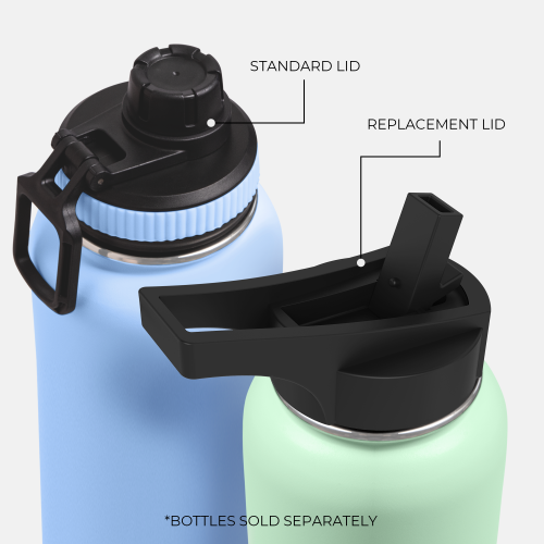 BOZ Stainless Steel Water Bottle XL Wide Mouth, Vacuum Double Wall Insulated (Replacement Lids)