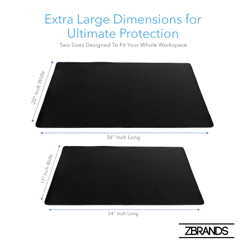 ZBRANDS // Leather Smooth Desk Mat Pad Blotter Protector 24" x 17" Midnight Black Extended Non-Slip Rectangular Laptop Keyboard Mouse Pad