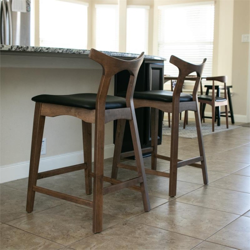 ASHCROFT  Harper Mid-Century Modern Square Faux Leather Counter Stool In In Black