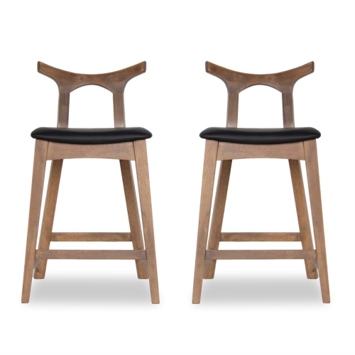 ASHCROFT  Jaxon Mid-Century Rectangular Faux Leather Counter Stool In (Set Of 2) In Black