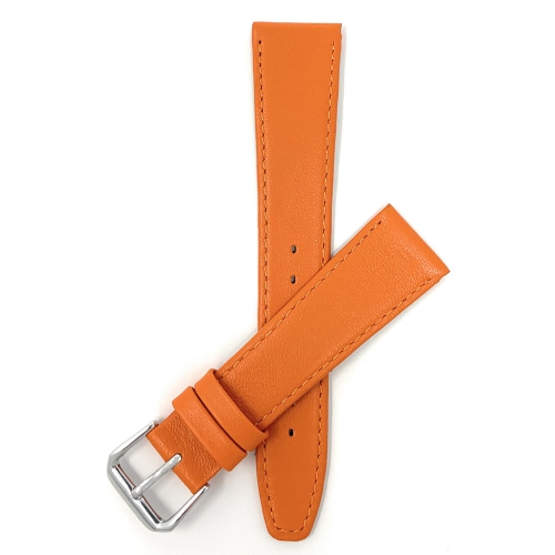 Image 1 de 6.. Bandini Bracelet classique mince en cuir pour montre intelligent, surpiqûre pour Mobvoi Ticwatch E, E3, C2 - 20mm, Orange / Boucle Argentée