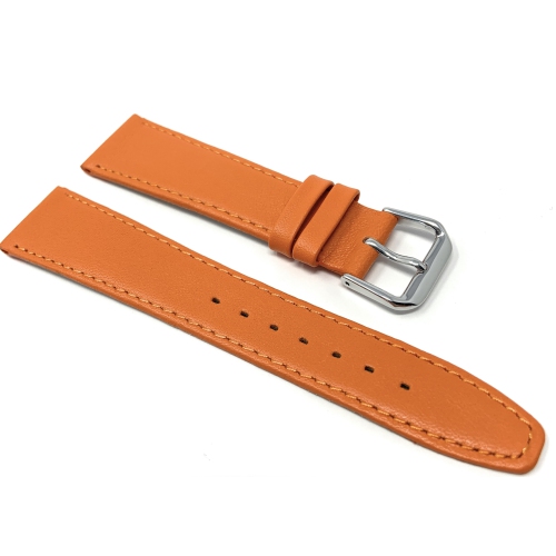 Bandini Bracelet classique mince en cuir pour montre intelligent, surpiqûre pour Mobvoi Ticwatch E, E3, C2 - 20mm, Orange / Boucle Argentée
