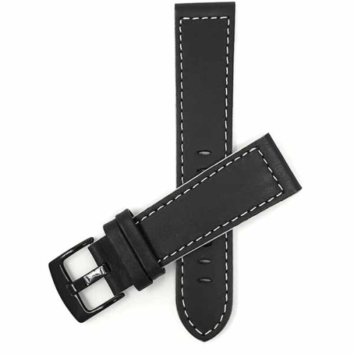 BANDINI  Mens Thick Two-Tone Leather Racing Smart Watch Band Strap for Moto360 Gen 3 (46Mm) - 22Mm, Black / / Black Buckle In White