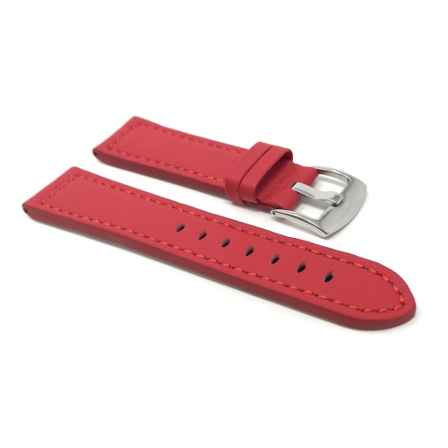 Bandini Thick Racer Style Mens Leather Smart Watch Band Strap For Amazfit GTR 47mm, GTR2, GTR 2e and Stratos - 22mm, Red / Silver Buckle