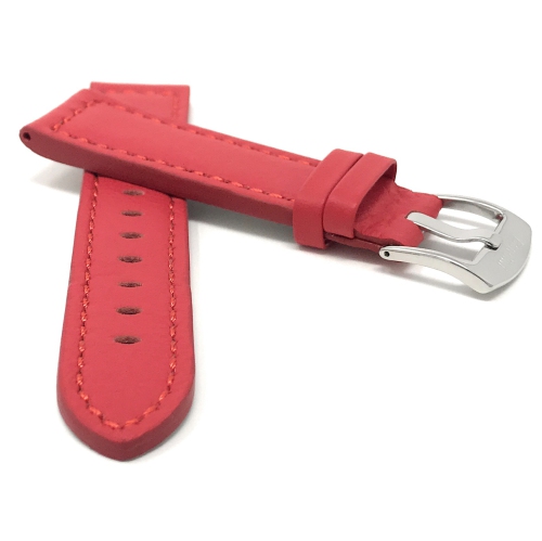 Bandini Thick Racer Style Mens Leather Smart Watch Band Strap For Amazfit GTR 47mm, GTR2, GTR 2e and Stratos - 22mm, Red / Silver Buckle