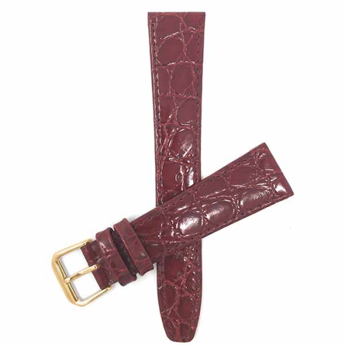 Bandini Womens Slim Leather Lizard Pattern Glossy Smart Watch Band Strap For Michael Kors Access Runway - 18mm, Burgundy / Gold Buckle