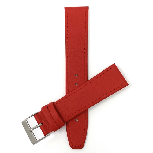 Image 1 of 6.. Bandini Classic Thin Leather Smart Watch Band Strap, Stitch For Mobvoi Ticwatch E2, S2, Pro, Pro 3 - 22mm, Red / Silver Buckle