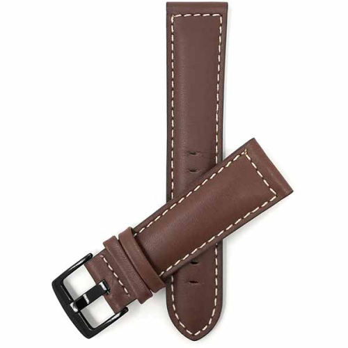 Image 1 de 3.. Bandini Bracelet de montre intelligente en cuir rembourré pour homme, couture blanche pour Michael Kors Access Runway - 18mm, Brun clair / Boucle Noir
