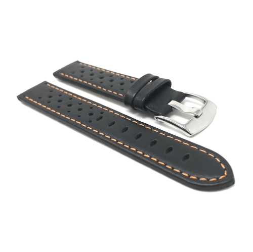 Bandini Mens Perforated Leather Rally Strap Smart Watch Band Strap For Amazfit GTR 47mm, GTR2, GTR 2e and Stratos - 22mm, Black / Orange / Silver