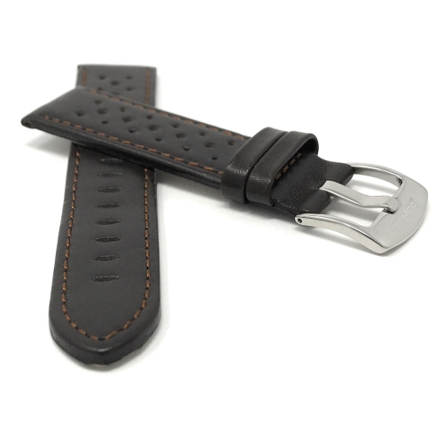 Bandini Mens Perforated Leather Rally Strap Smart Watch Band Strap For Amazfit GTR 47mm, GTR2, GTR 2e and Stratos - 22mm, Brown / Silver Buckle