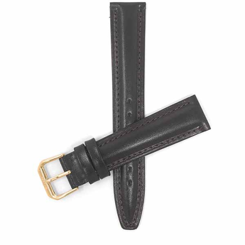 Image 1 of 3.. Bandini Classic Semi-Glossy Leather Smart Band For Fossil Gen 6, Hybird HR Scarlette, Chartier - 18mm, Brown / Gold Buckle