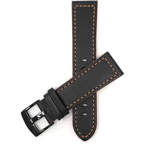 Bandini Bracelet de montre intelligente deux tons en cuir épais pour hommes pour Mobvoi Ticwatch E, E3, C2 - 20mm, Noir / Orange / Boucle Noir