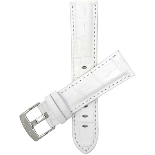 Bandini Bracelet pour montre intelligente en cuir motif alligator pour homme, couture blanche pour Mobvoi Ticwatch E, E3, C2 - 20mm, Blanc / Boucle