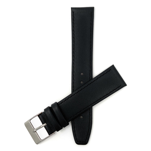 Image 1 de 6.. Bandini Bracelet classique mince en cuir pour montre intelligent, surpiqûre pour Moto360 Gen 2 and Gen 3 - 20mm, Noir / Boucle Argentée