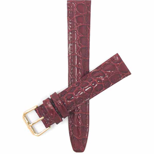 Bandini Womens Glossy Padded Leather Lizard Pattern Smart Watch Band Strap For Fossil Gen 6, Hybird HR Scarlette, Chartier - 18mm, Burgundy / Gold