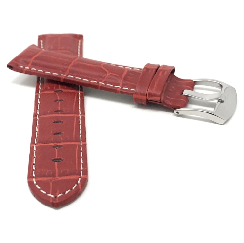 Bandini Bracelet de montre intelligente en cuir pour hommes, motif alligator avec couture pour Skagen Falster 2 and 3, Jorn - 22mm, Rouge / Boucle