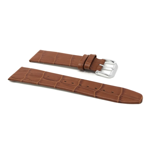 Bandini Bracelet de montre plat en cuir semi-lustré motif alligator pour Smart Watch pour Moto360 Gen 2 and Gen 3 - 20mm, Tan / Boucle Argentée