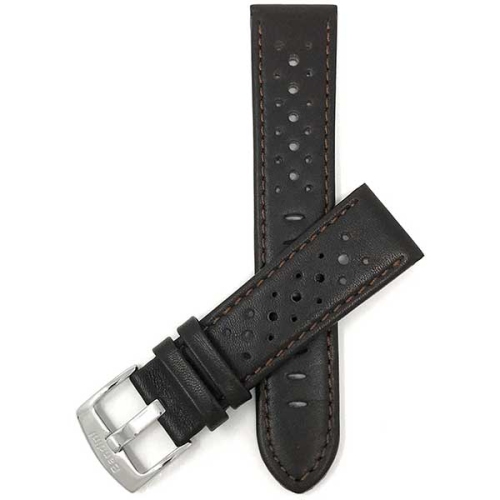 Image 1 of 6.. Bandini Mens Perforated Leather Rally Strap Smart Watch Band Strap For Fossil Hybird HR Latitude - 24mm, Brown / Silver Buckle