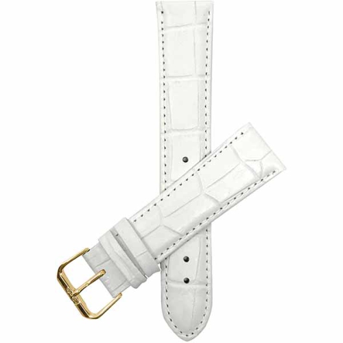 Bandini Womens Leather Alligator Pattern Smart Watch Band Strap For Fossil Gen 6, Hybird HR Scarlette, Chartier - 18mm, White / Gold Buckle