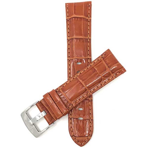 Bandini Mens Leather Alligator Pattern Smart Watch Band Strap For Mobvoi Ticwatch E2, S2, Pro, Pro 3 - 22mm, Tan / Silver Buckle