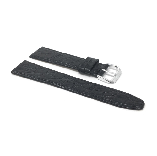 Bandini Womens Slim Leather Lizard Pattern Glossy Smart Watch Band Strap For Fossil Gen 6, Hybird HR Scarlette, Chartier - 18mm, Black / Silver Buckle