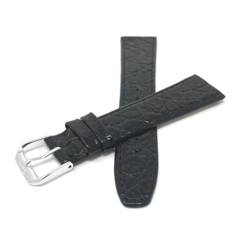 Bandini Womens Slim Leather Lizard Pattern Glossy Smart Watch Band Strap For Fossil Gen 6, Hybird HR Scarlette, Chartier - 18mm, Black / Silver Buckle