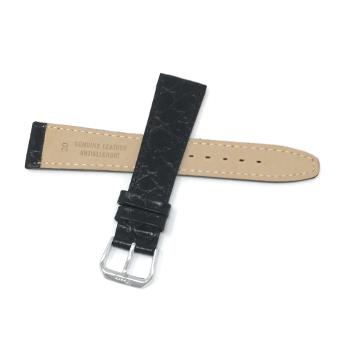 Bandini Womens Slim Leather Lizard Pattern Glossy Smart Watch Band Strap For Fossil Gen 6, Hybird HR Scarlette, Chartier - 18mm, Black / Silver Buckle