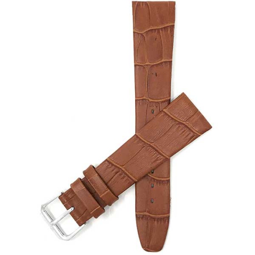 BANDINI  Semi-Glossy Flat Leather Alligator Pattern Smart Watch Band Strap for Amazfit Bip, U, S, Lite, Gtr 42Mm, Gts - 20MM / Silver Buckle In Tan