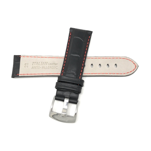 Bandini Bracelet de montre intelligente en cuir pour hommes, motif alligator avec couture pour Skagen Falster 2 and 3, Jorn - 22mm, Noir / Rouge /