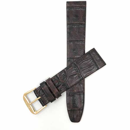 BANDINI  Semi-Glossy Flat Leather Alligator Pattern Smart Watch Band Strap for Michael Kors Mkgo - 20MM / Gold Buckle In Brown