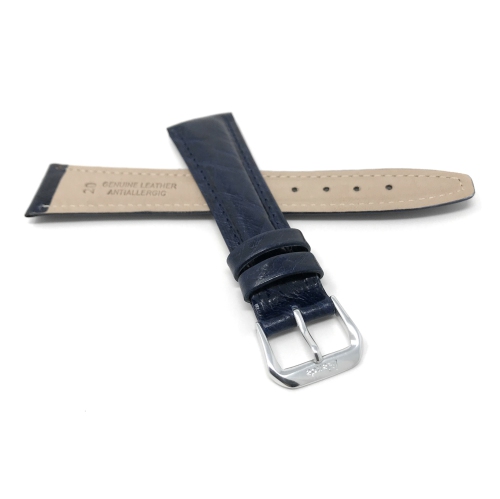 Bandini Leather Semi Glossy Smart Watch Band Strap For Amazfit Bip, U, S, Lite, GTR 42mm, GTS - 20mm, Blue / Silver Buckle