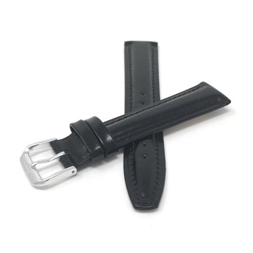 Bandini Classic Semi-Glossy Leather Smart Band For Withings Nokia Steel HR 40mm, Horizon - 20mm, Black / Silver Buckle