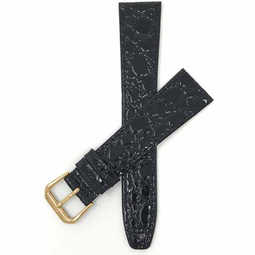 Bandini Womens Slim Leather Crocodile Pattern Smart Watch Band Strap For Fossil Gen 6, Hybird HR Scarlette, Chartier - 18mm, Black / Gold Buckle