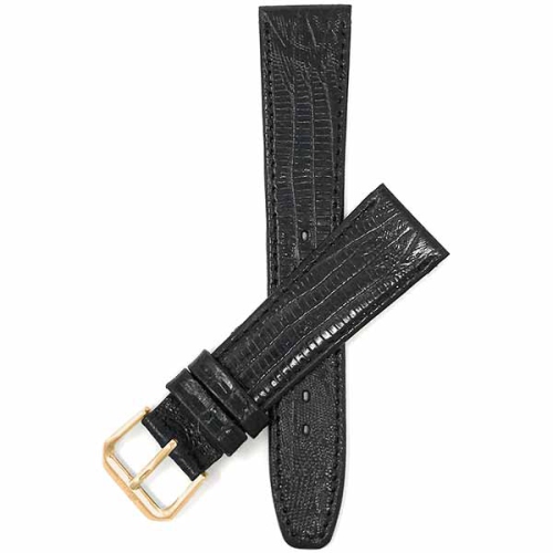 Bandini Flat Leather Texas Teju Pattern Smart Watch Band Strap For Michael Kors MKGO - 20mm, Black / Gold Buckle