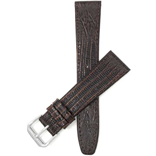 BANDINI  Flat Leather Texas Teju Pattern Smart Watch Band Strap for Amazfit Bip, U, S, Lite, Gtr 42Mm, Gts - 20MM / Silver Buckle In Brown